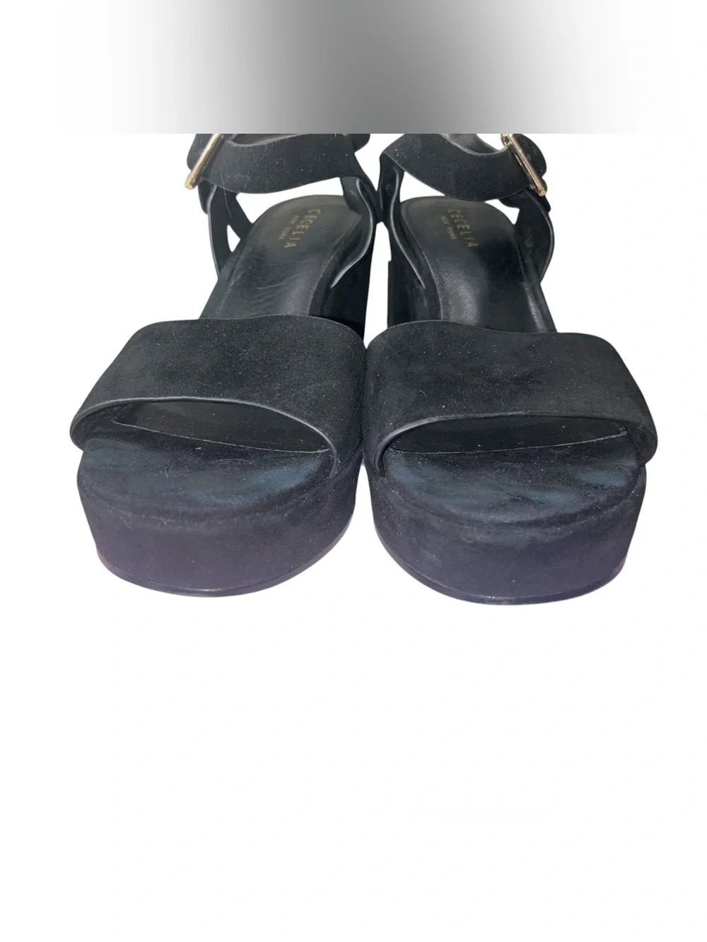 Cecelia New York Betty Platform Wedge Sandal Black Suede Size 9.5